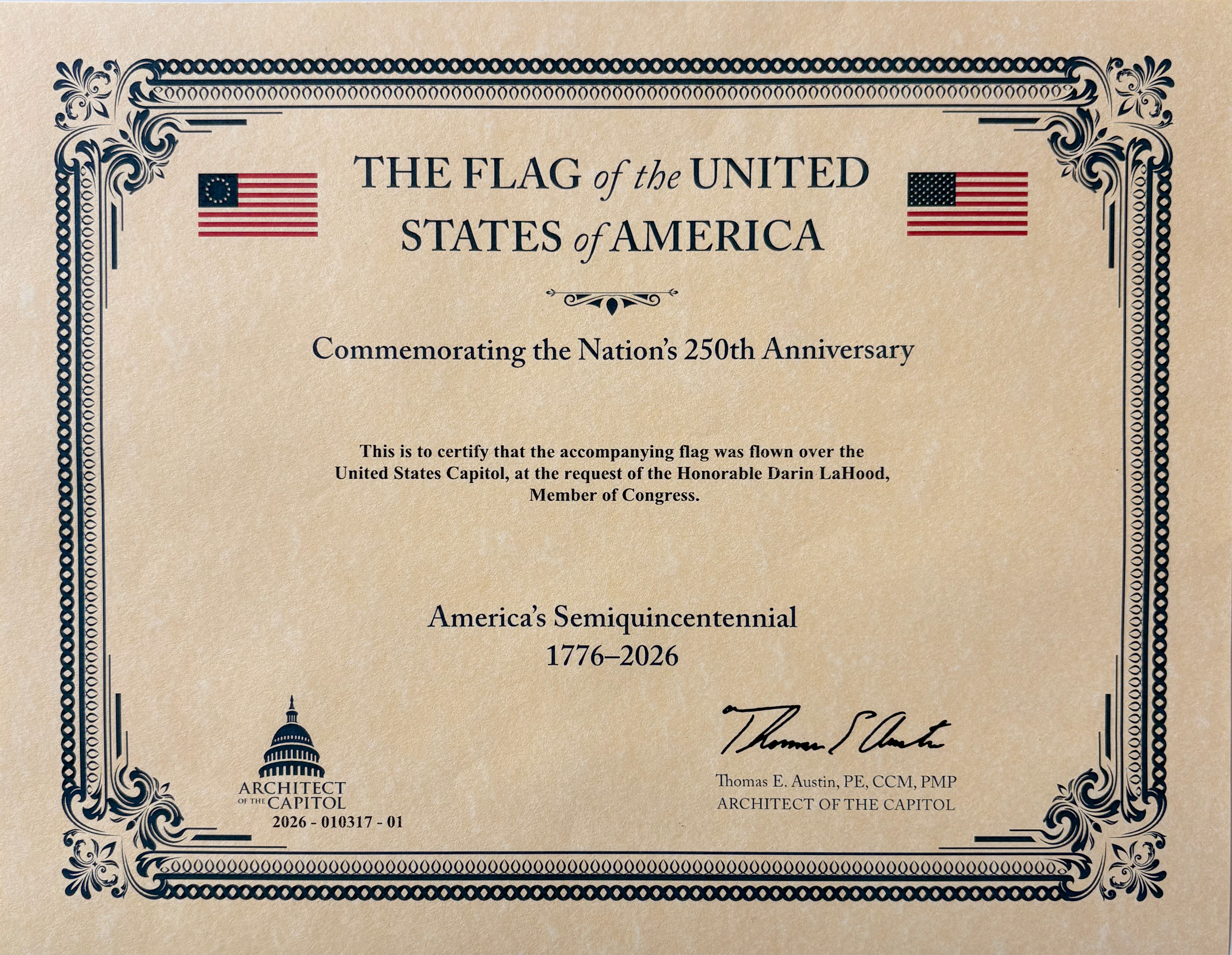 Flag Certificate – Architect of the Capitol